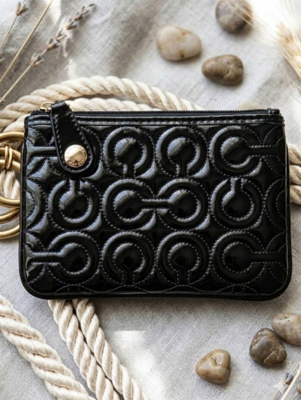 Vintage Coach Op Art Black Signature Clutch Bag